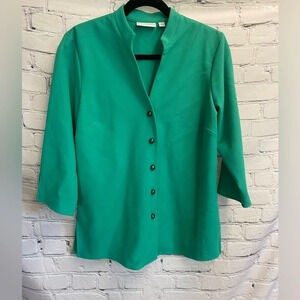 5/$20‎ Women’s Susan Graver Basic Button Up Crop Sleeve Kelly Green Blouse XS